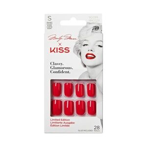 Marilyn Monroe Kiss Limited Edition Short Square Glue-On Nails, Solid Red